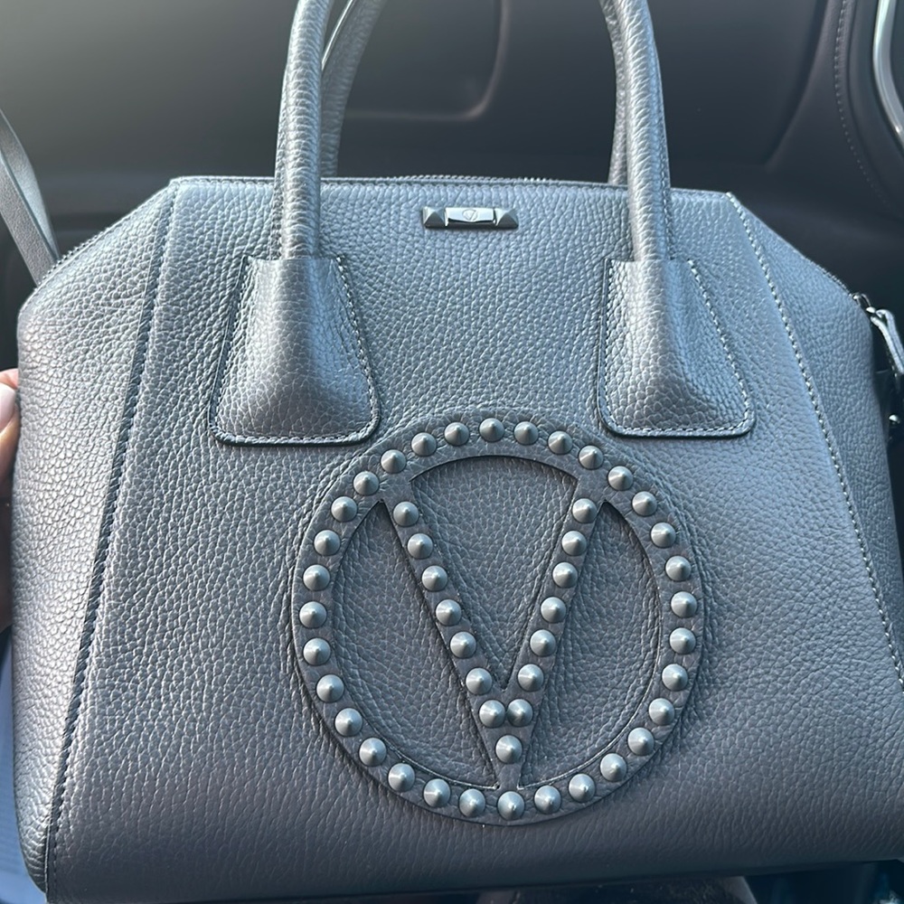 Valentino By Mario Valentino Minimi Rock Leather Satchel, Grey